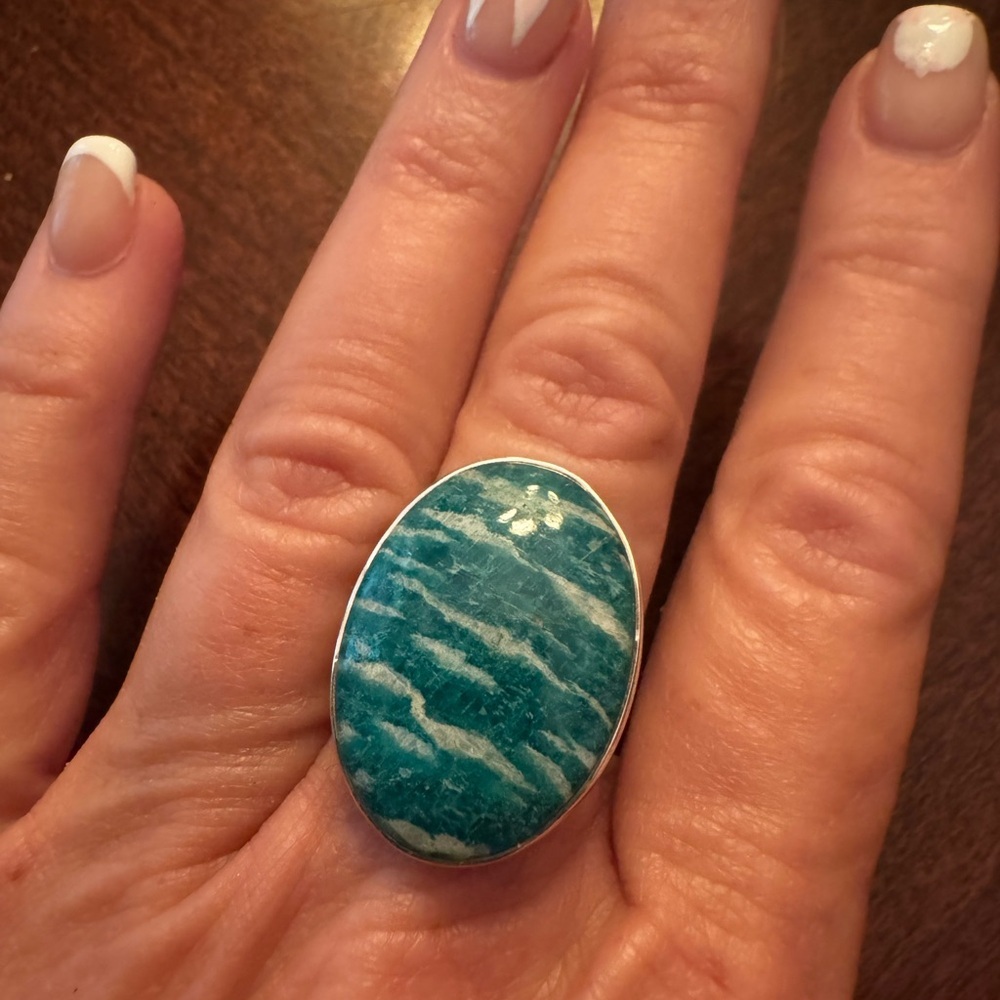 Sterling Silver And Large Amazonite Ring - image 2